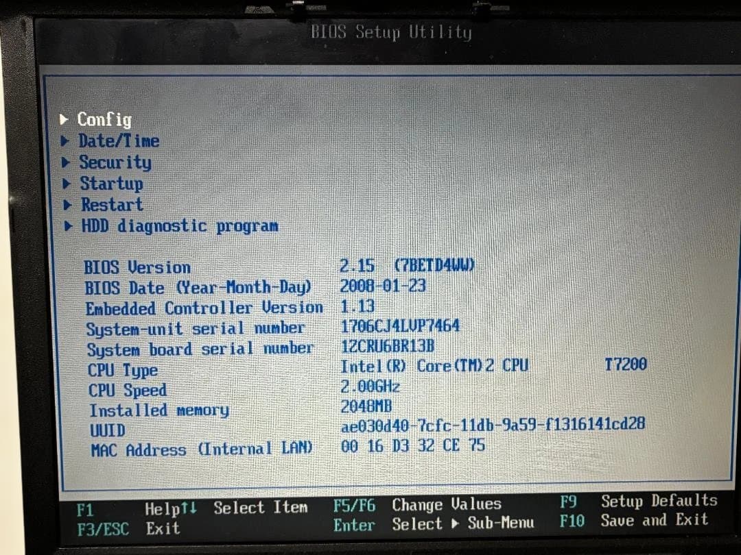Lenovo Thikpad X60 (1706-4CJ) 動作品 初期化済み