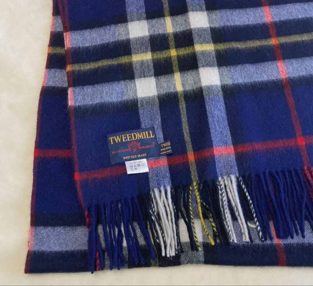 TWEEDMILL ツイードミル イギリス製 大判ストール チェック ネイビー