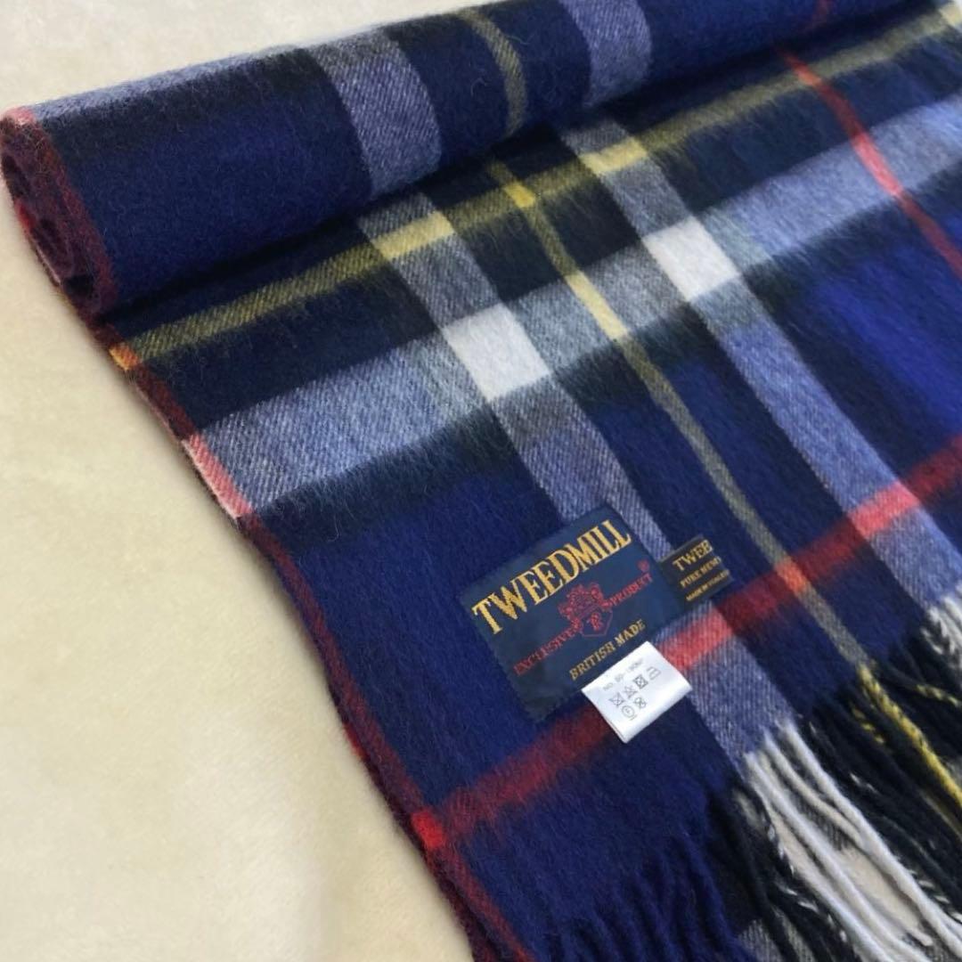 TWEEDMILL ツイードミル イギリス製 大判ストール チェック ネイビー