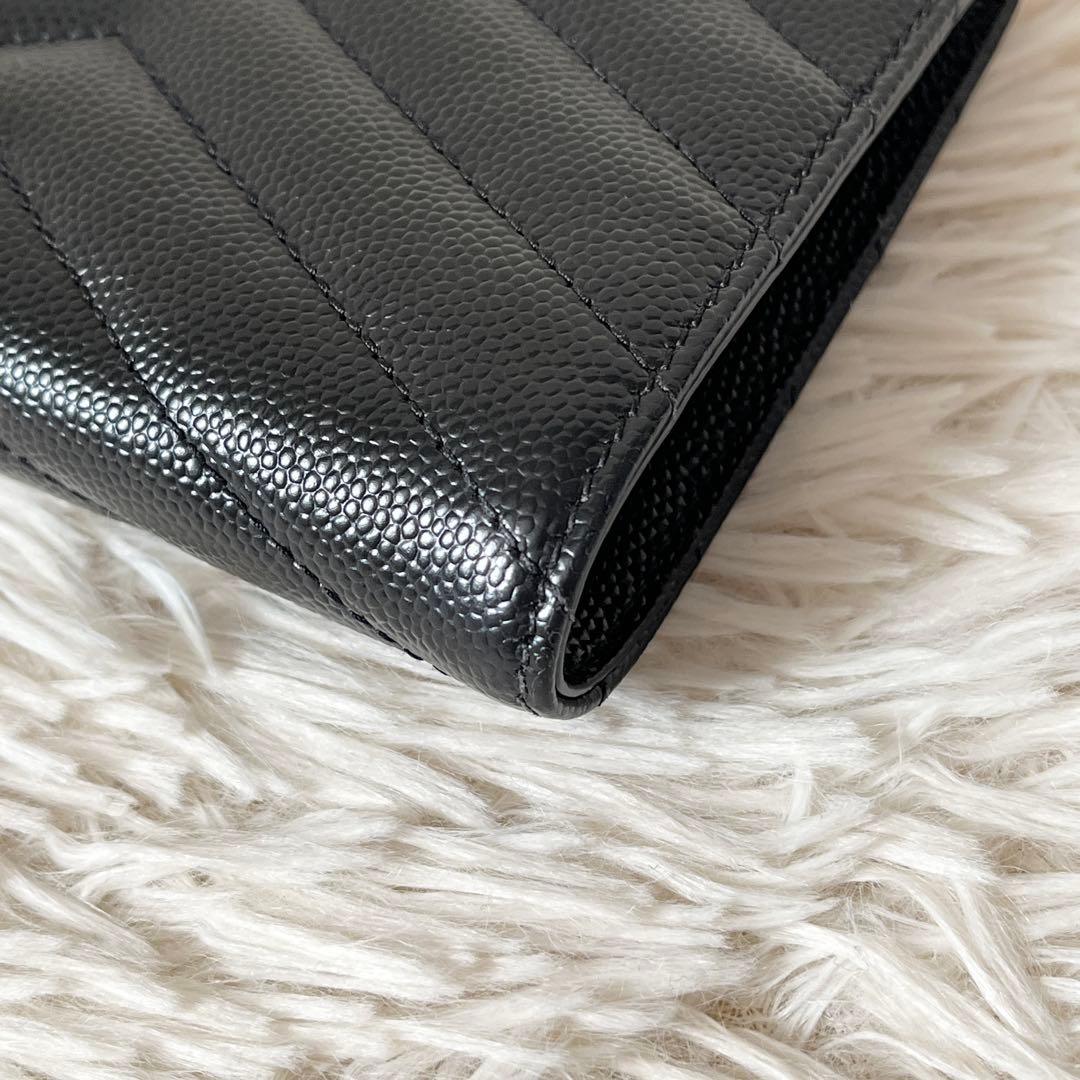未使用級✨　サンローラン　二つ折り財布　YSL　キャビアスキン　ブラック