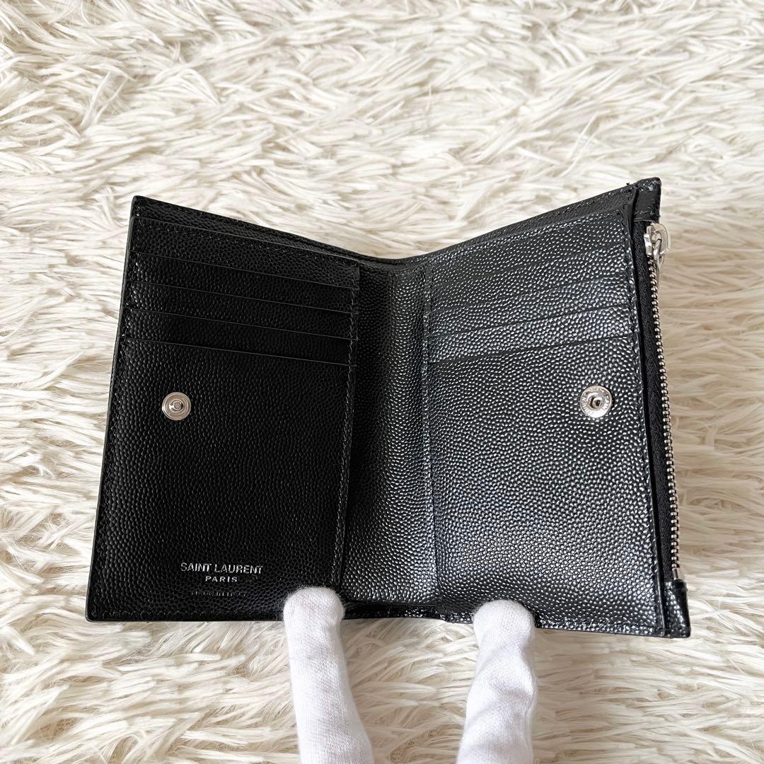 未使用級✨　サンローラン　二つ折り財布　YSL　キャビアスキン　ブラック