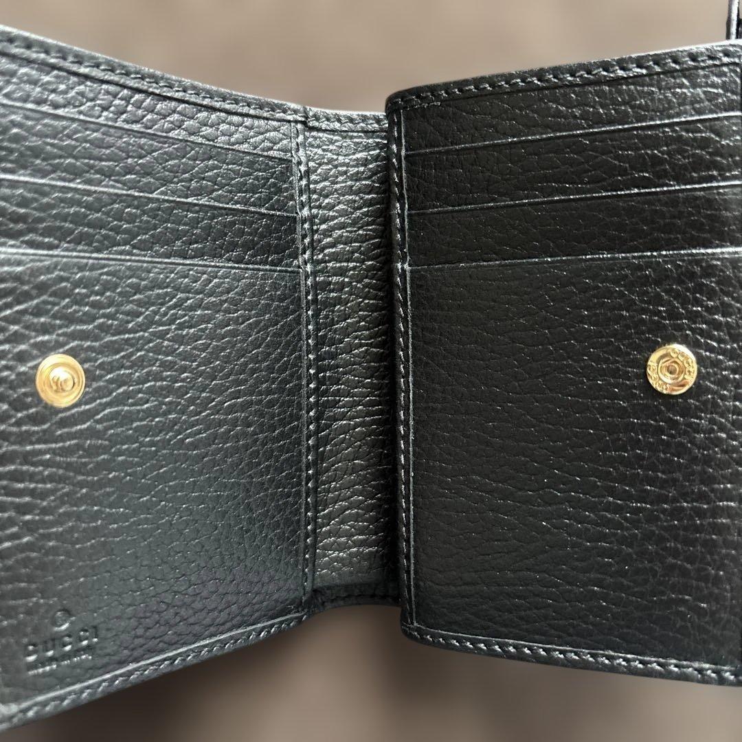 GUCCI 二つ折り財布 ブラック レザー GGロゴ コンパクトウォレット