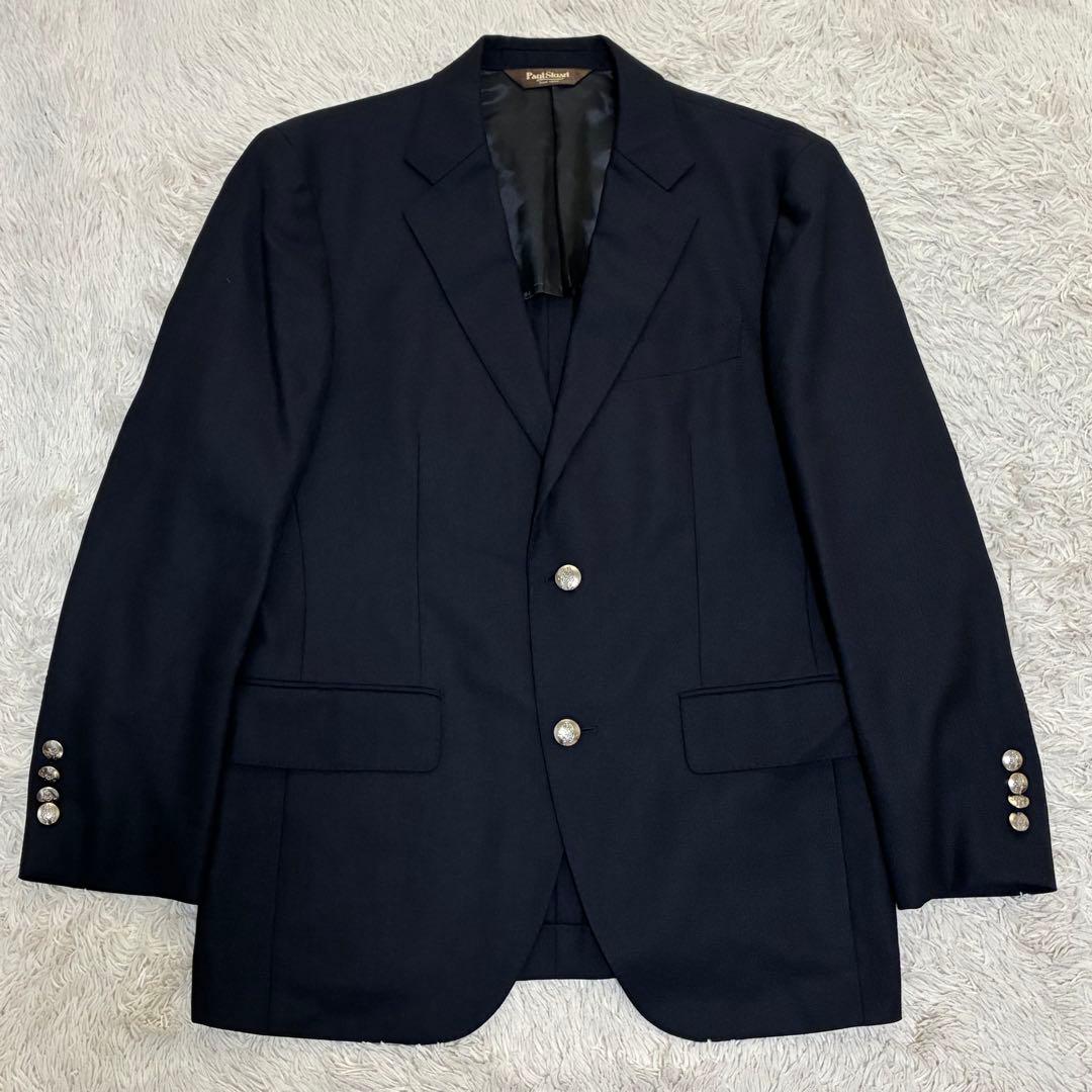 Paul Stuart 美品 春夏 銀ボタン 紺ブレ ストレッチ テーラード
