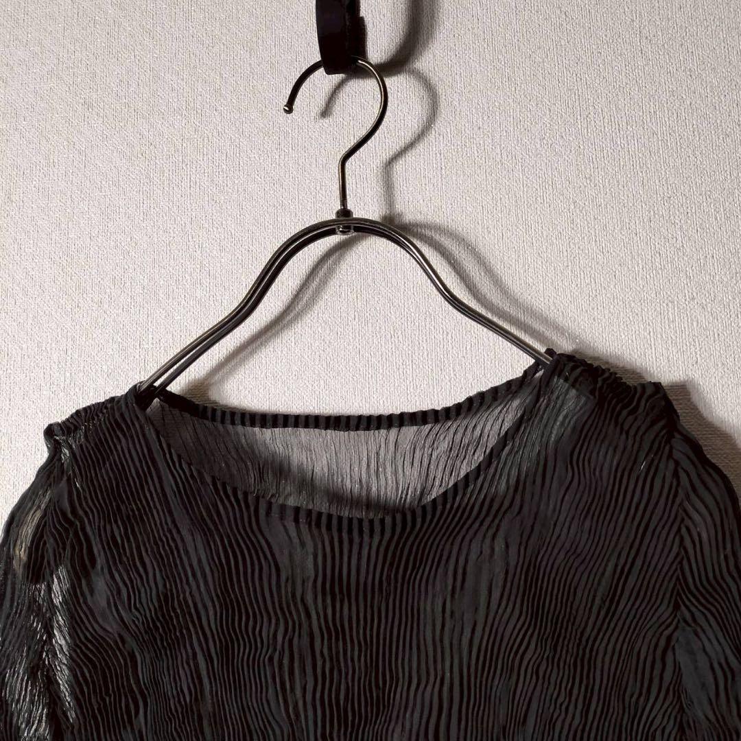 イッセイミヤケ プリーツプリーズ シフォンカットソー 半袖 黒 ブラック