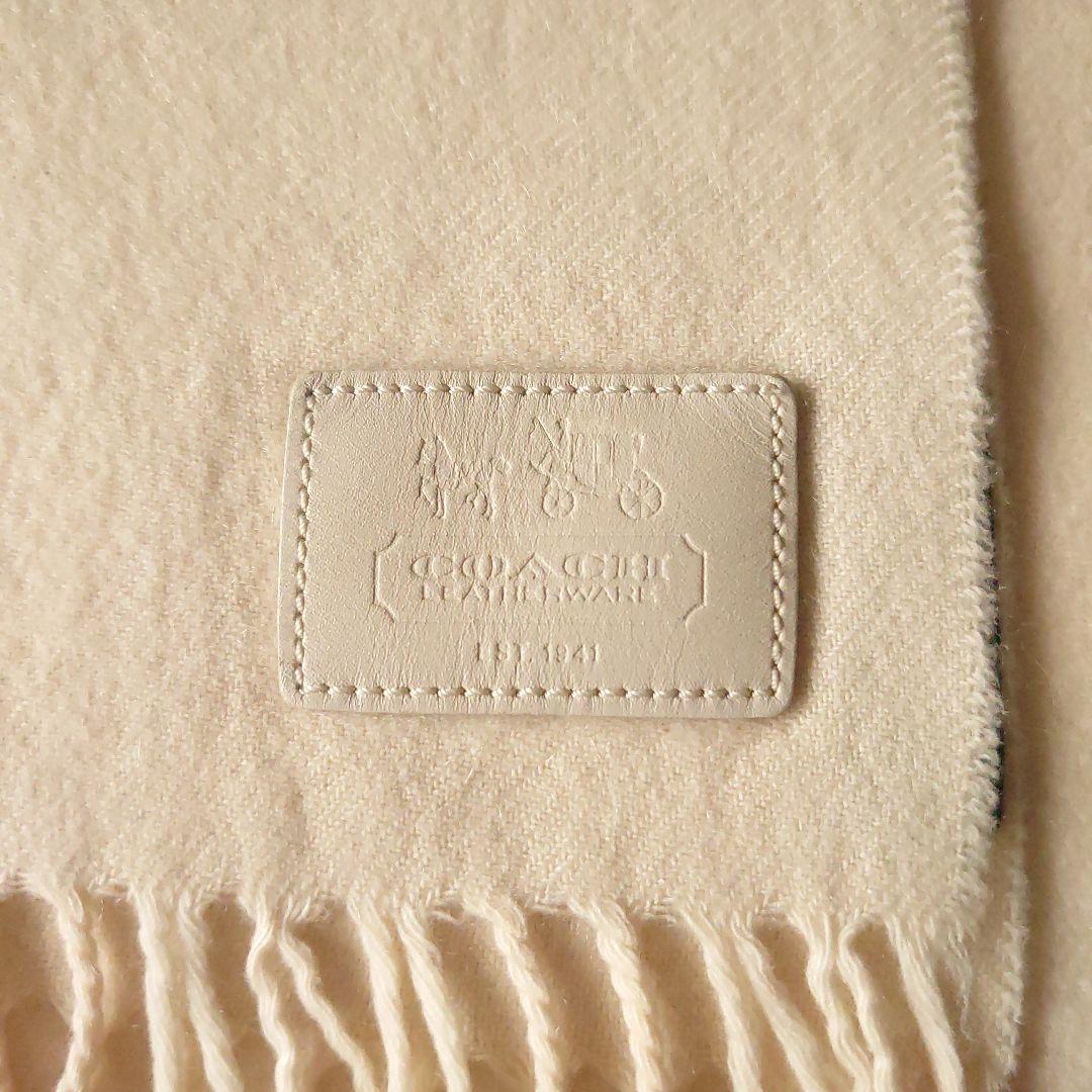 ●COACH コーチ カシミヤ100％ マフラー レザータグ