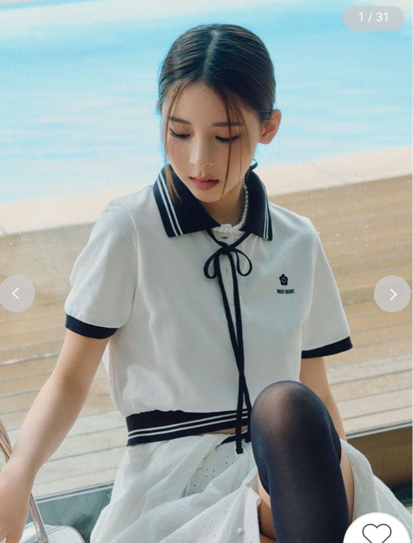 【即完売！MARY QUANTコラボ】クロップドリボンポロシャツ(WHT、F)