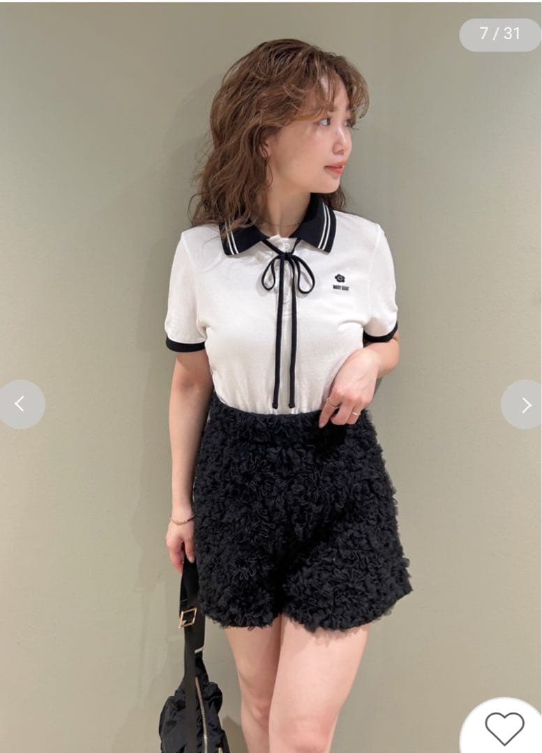 【即完売！MARY QUANTコラボ】クロップドリボンポロシャツ(WHT、F)