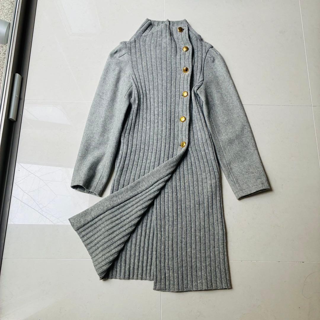 LIMI feu ロングコート Sサイズ 金ボタン ウール グレー 長袖 ニット