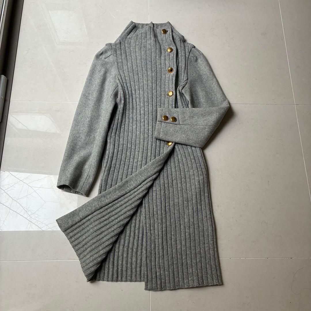 LIMI feu ロングコート Sサイズ 金ボタン ウール グレー 長袖 ニット