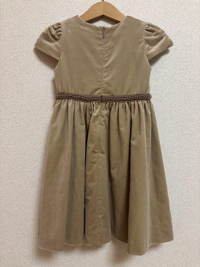 グッチ　ベージュ 半袖 ベロア風ワンピース