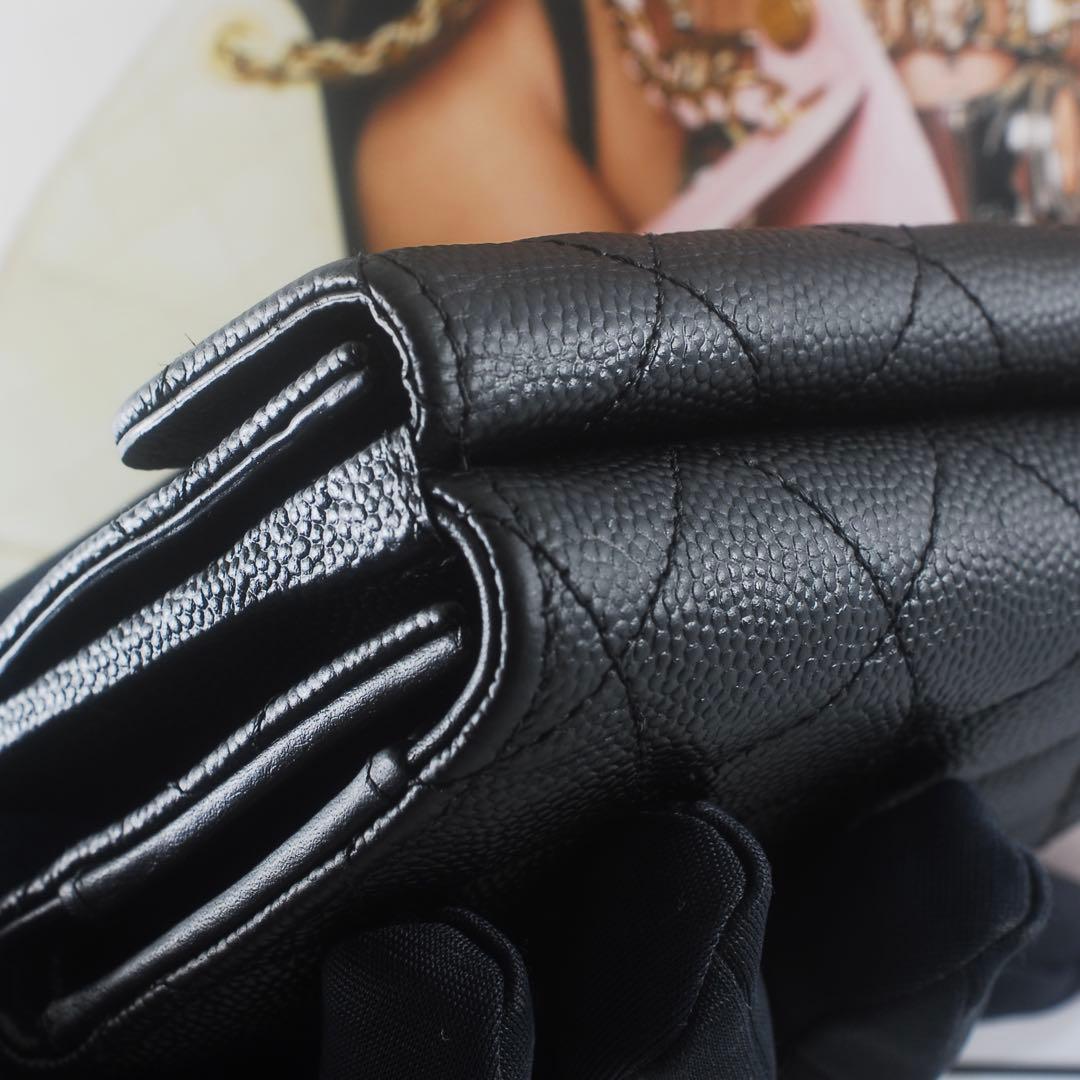 らら CHANEL＊キャビアスキン＊マトラッセ＊三つ折り財布＊ブラック