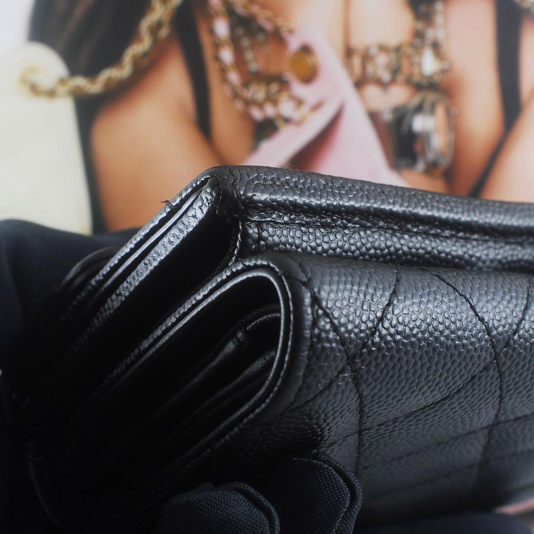 らら CHANEL＊キャビアスキン＊マトラッセ＊三つ折り財布＊ブラック