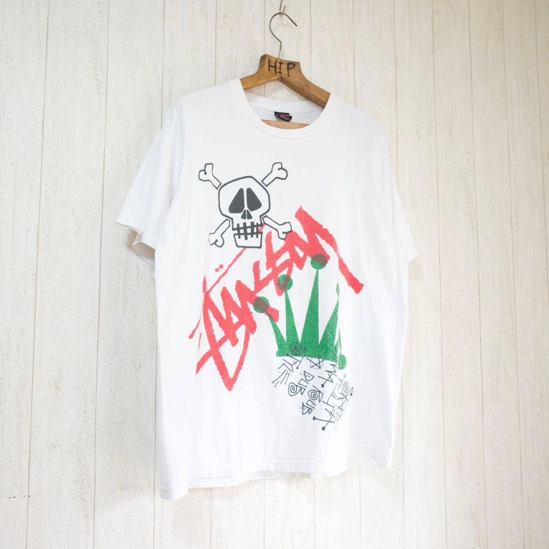 00s OLD STUSSY スカル 折れクラウン　グラフィック Tシャツ