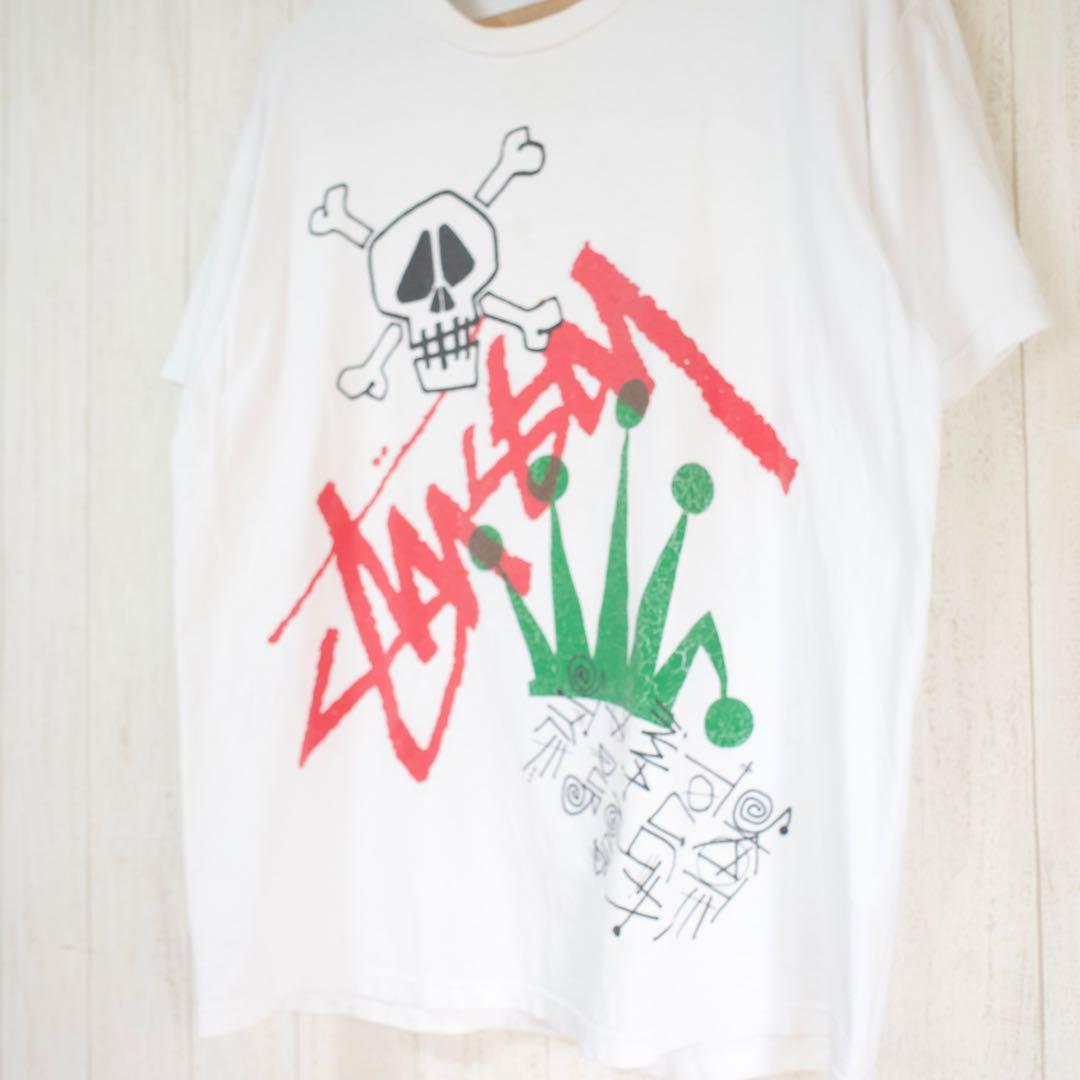 00s OLD STUSSY スカル 折れクラウン　グラフィック Tシャツ