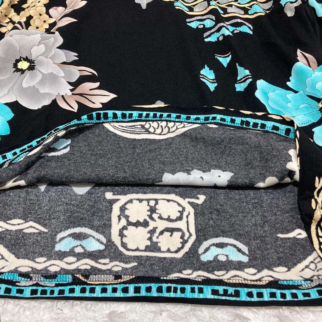 美品♡ レオナール 半袖 カットソー 花柄 カンカン素材 LL バックファスナー