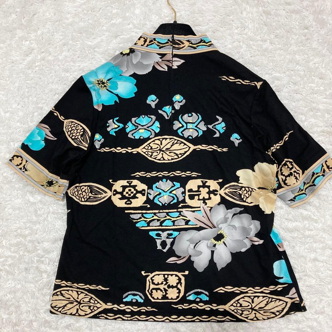 美品♡ レオナール 半袖 カットソー 花柄 カンカン素材 LL バックファスナー