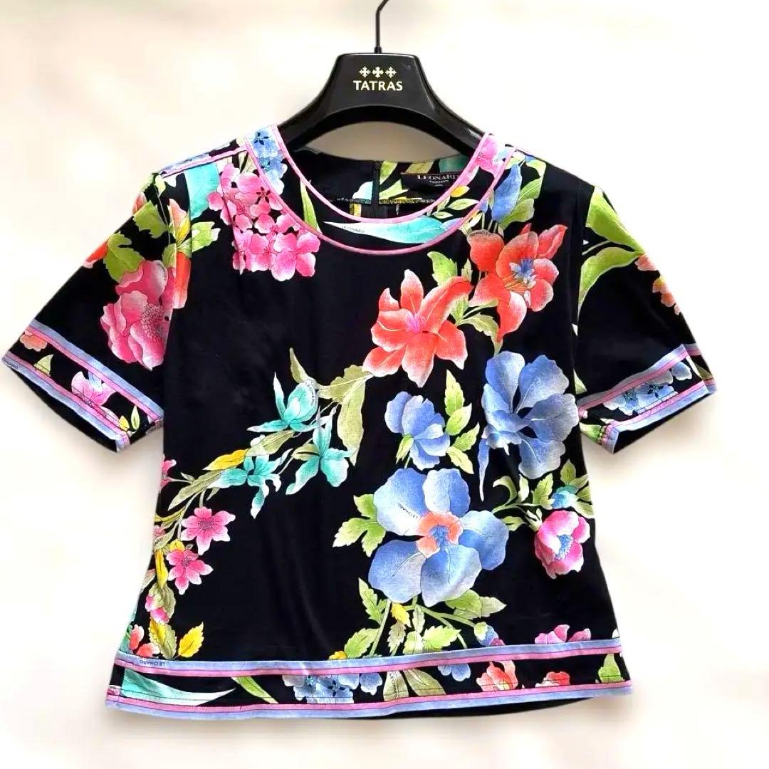 極美品✨LEONARD レオナール トップス カットソー 半袖 花トリム M