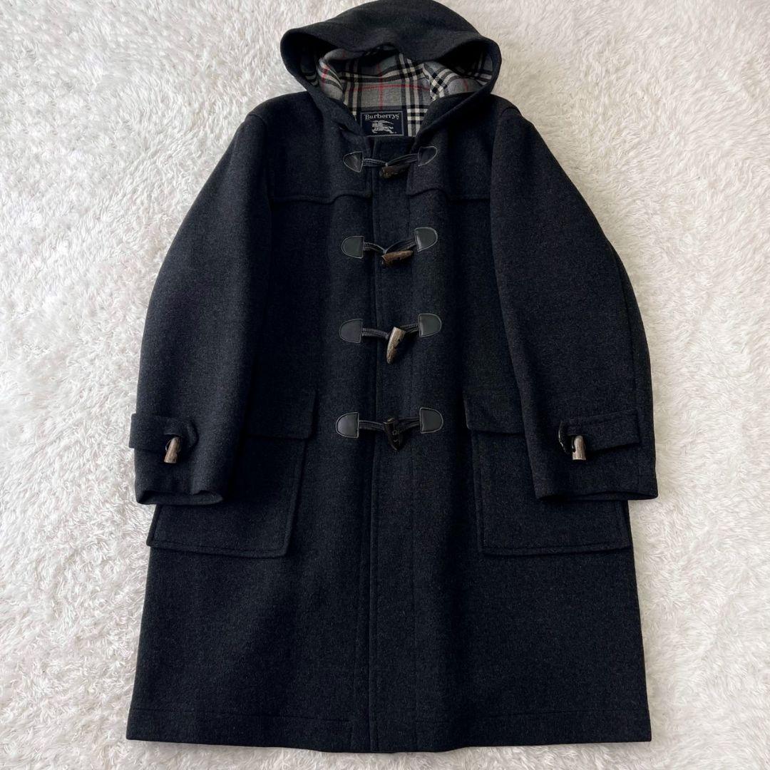 バーバリーズ ダッフルコート カシミヤ ノバチェック 日本製 ブラック 2XL