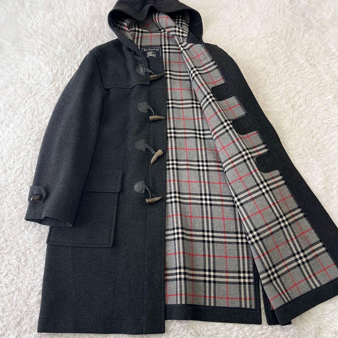バーバリーズ ダッフルコート カシミヤ ノバチェック 日本製 ブラック 2XL