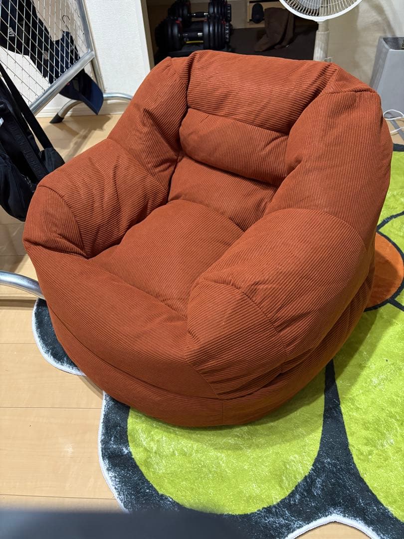 オレンジ コーデュロイ ビーズクッション