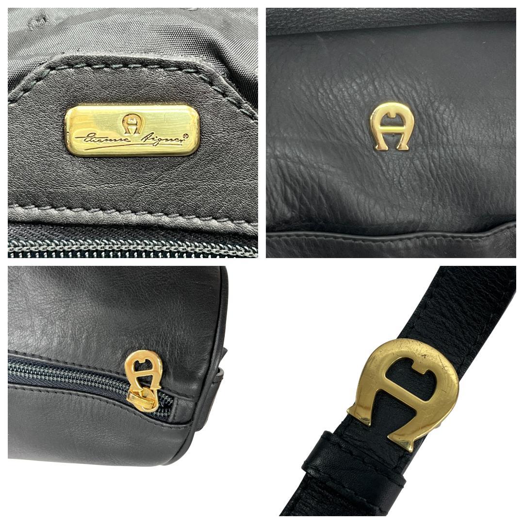 美品 アイグナー AIGNER ボストンバッグ レザー ブラック 黒 大容量