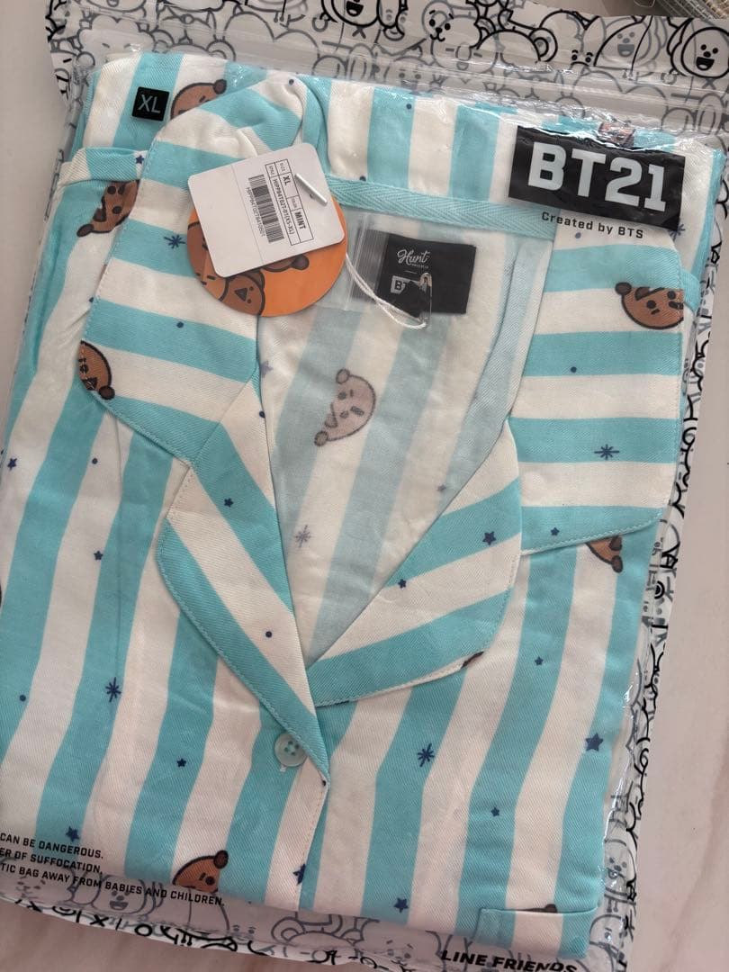 BT21 ストライプ柄パジャマ XLサイズ ミント　shooky