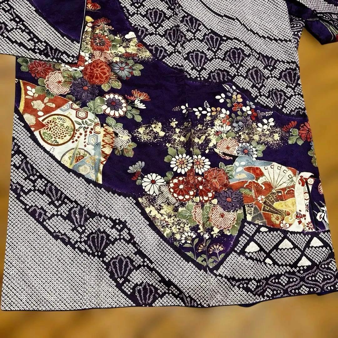 振袖着物　正絹　絞り　紫系