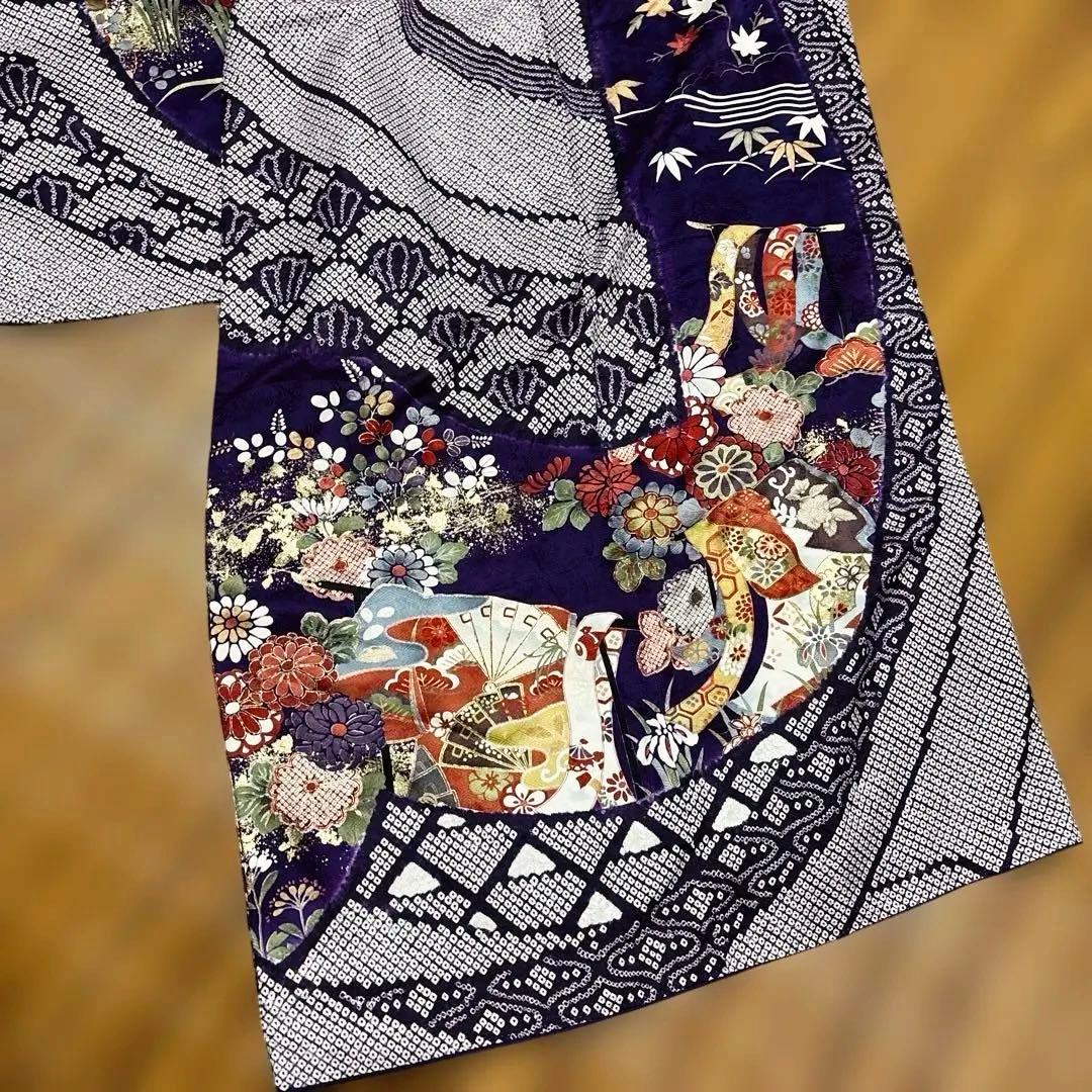 振袖着物　正絹　絞り　紫系