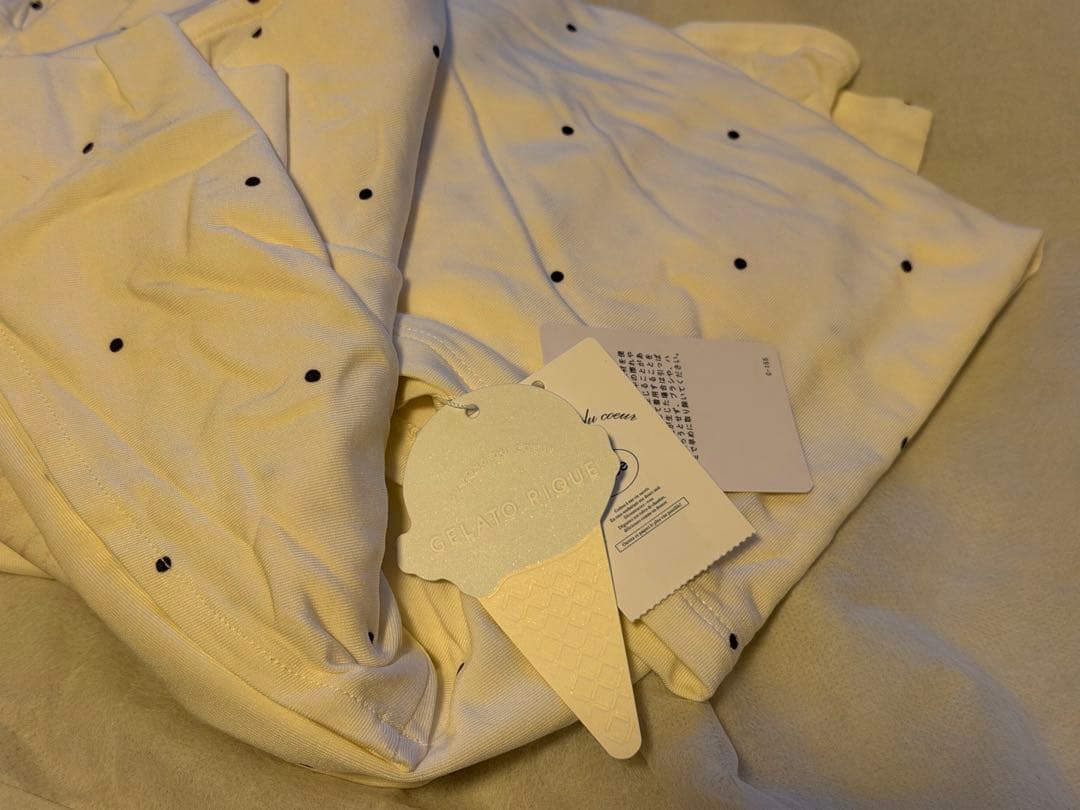 CATドット柄ワンポイントTシャツ＆ショートパンツセット(OWHT-F)