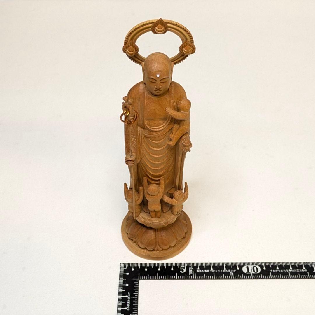 【セール・新品】 子安地蔵菩薩　木地彫り　総高さ約18.5㎝ 　水子地蔵