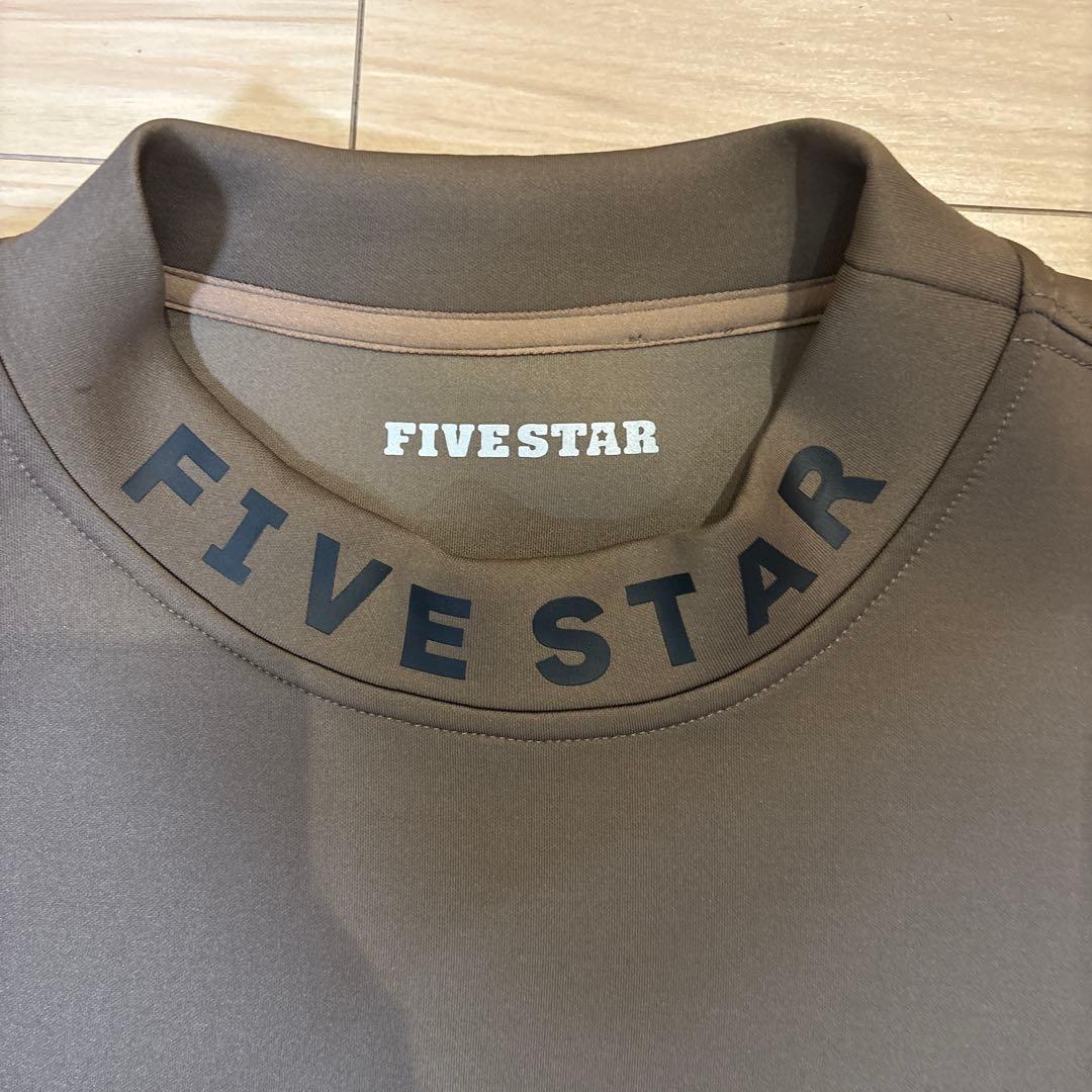 FIVE STAR ブラウン長袖モックネックストレッチダンボールニット