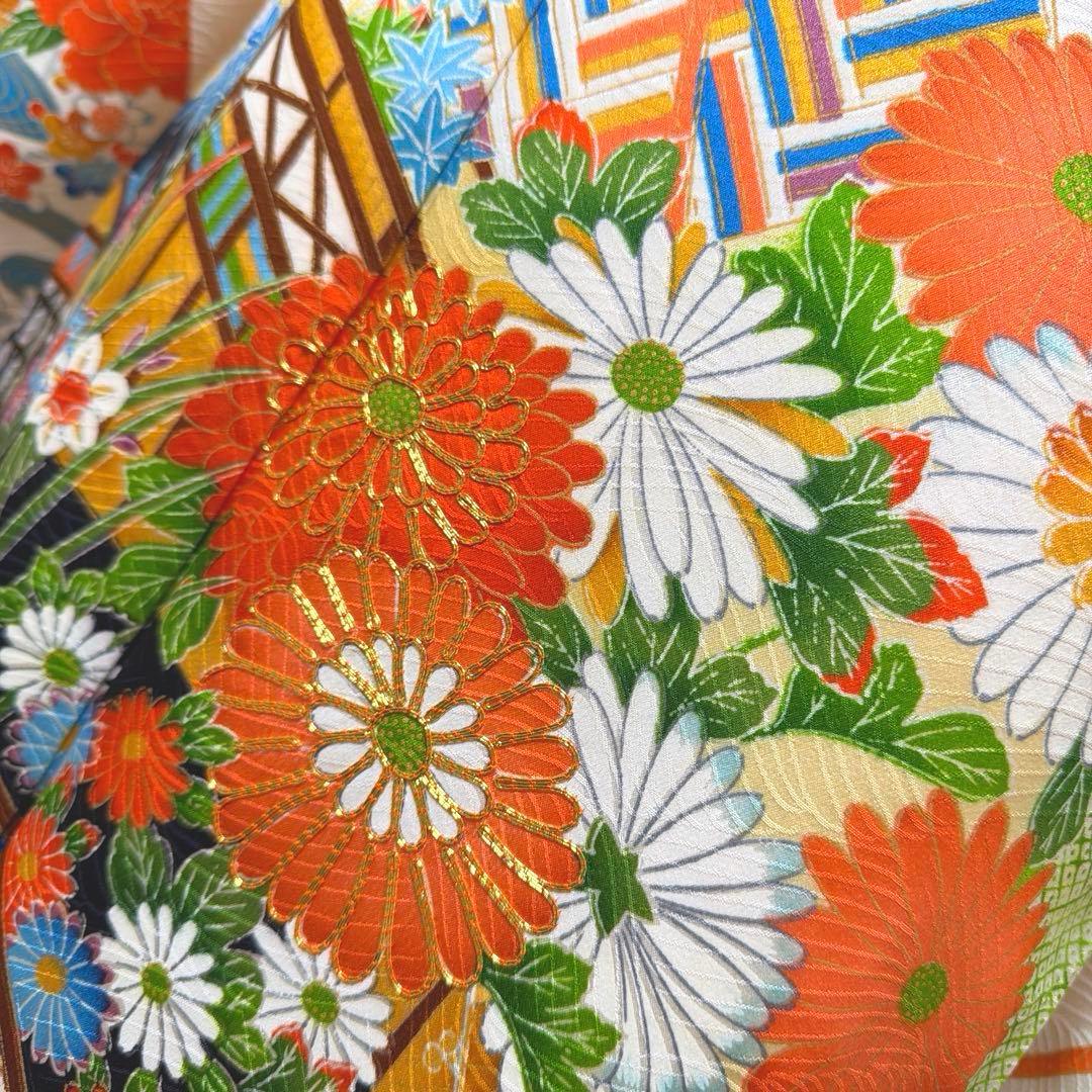 29 振袖フルセット 正絹 薄桃 薄ピンク オレンジ 黄緑 金彩 駒刺繍 暈し染