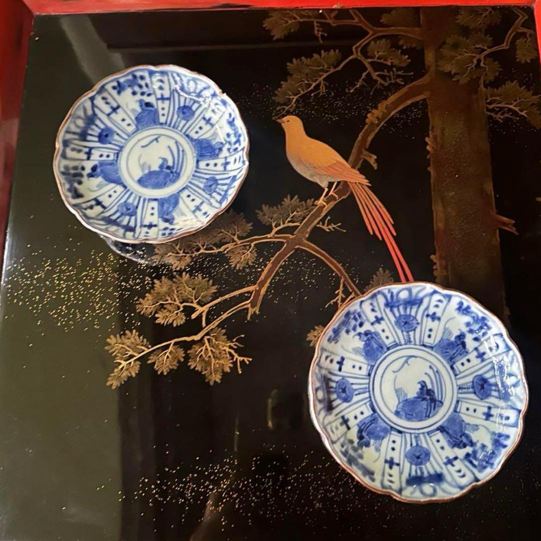 2220様感謝‼️最上手BLUE古伊万里『蓮に五位鷺』手塩皿切支丹5客