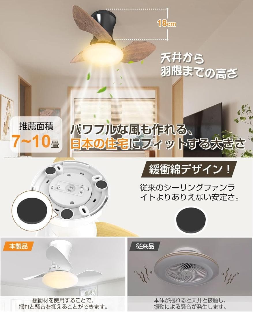 シーリングファンライト led 52Wファン付き照明 天井扇風機 4,500lm