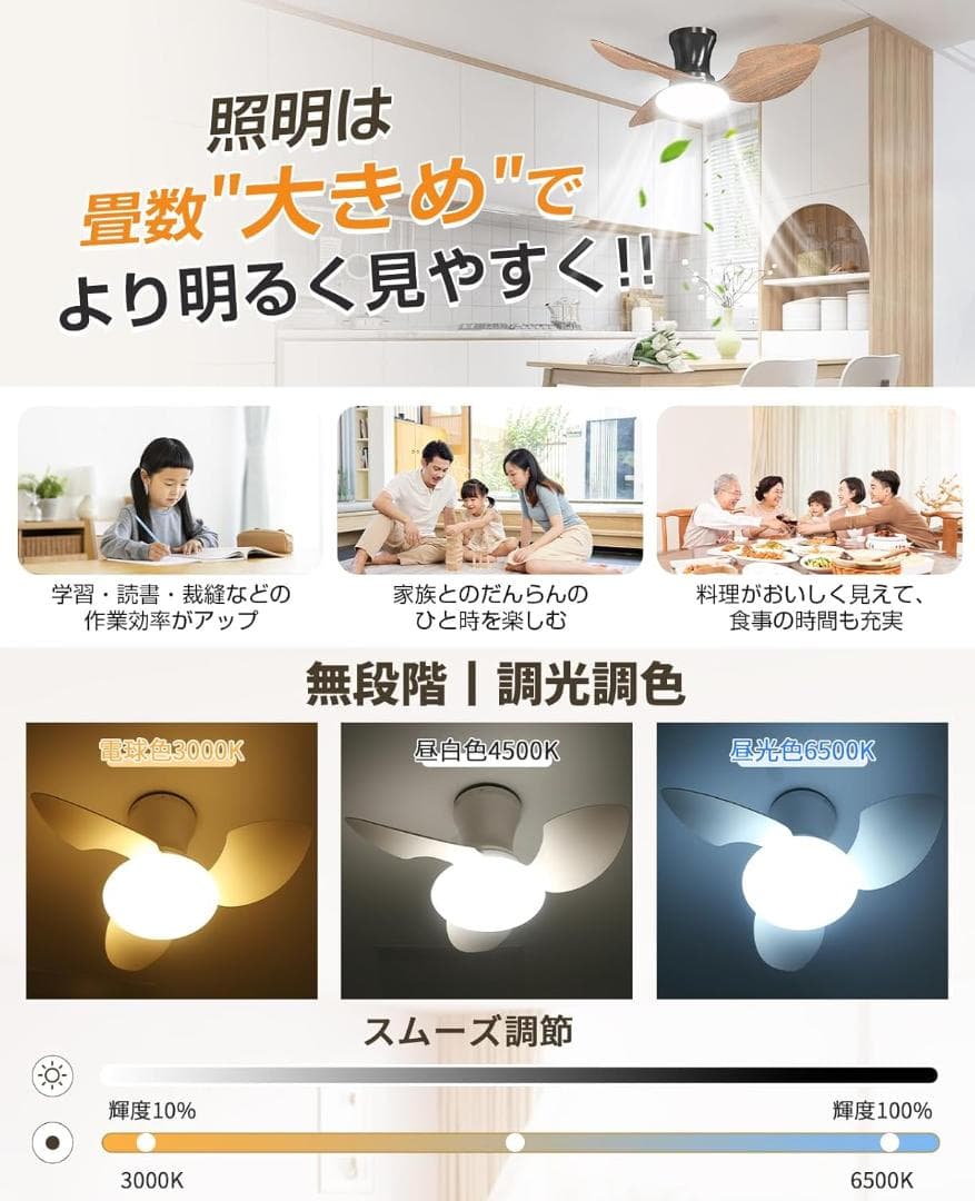 シーリングファンライト led 52Wファン付き照明 天井扇風機 4,500lm