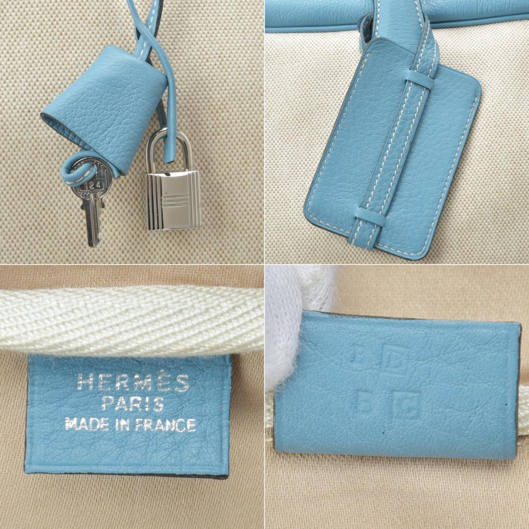 美品◇エルメス ヴィクトリア50 ボストンバッグ トワルアッシュ レザー 白系