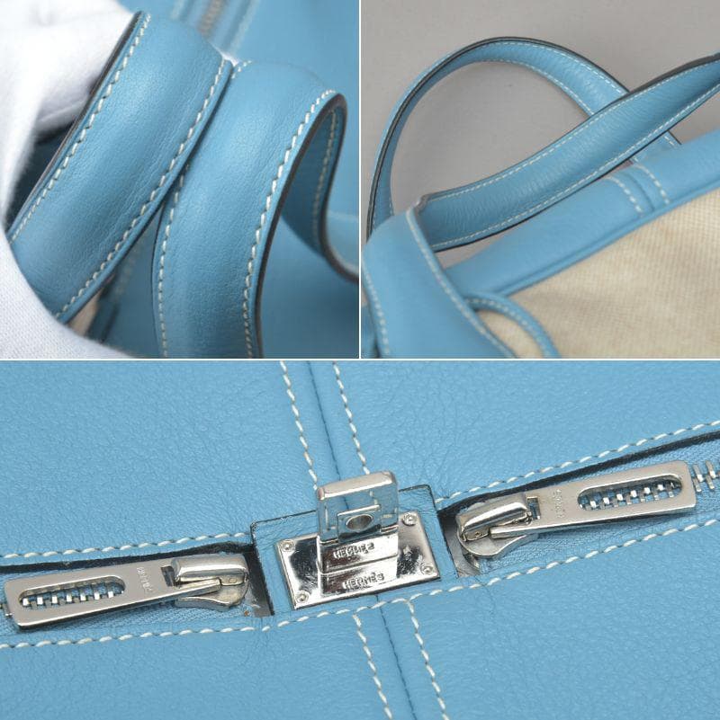 美品◇エルメス ヴィクトリア50 ボストンバッグ トワルアッシュ レザー 白系