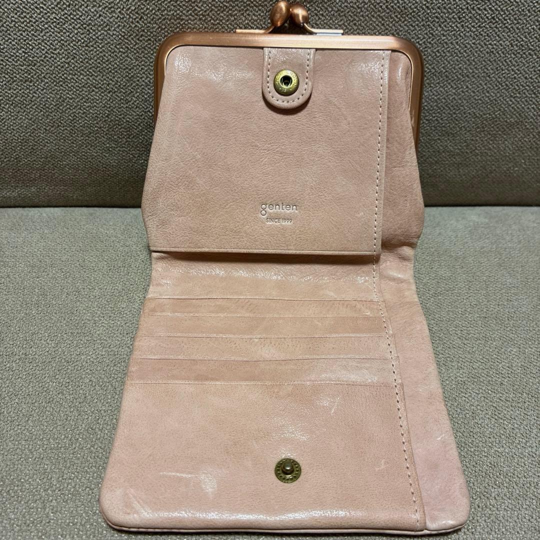 美品　genten ゲンテン　アンティーコ　がま口　二つ折り財布　オールドピンク