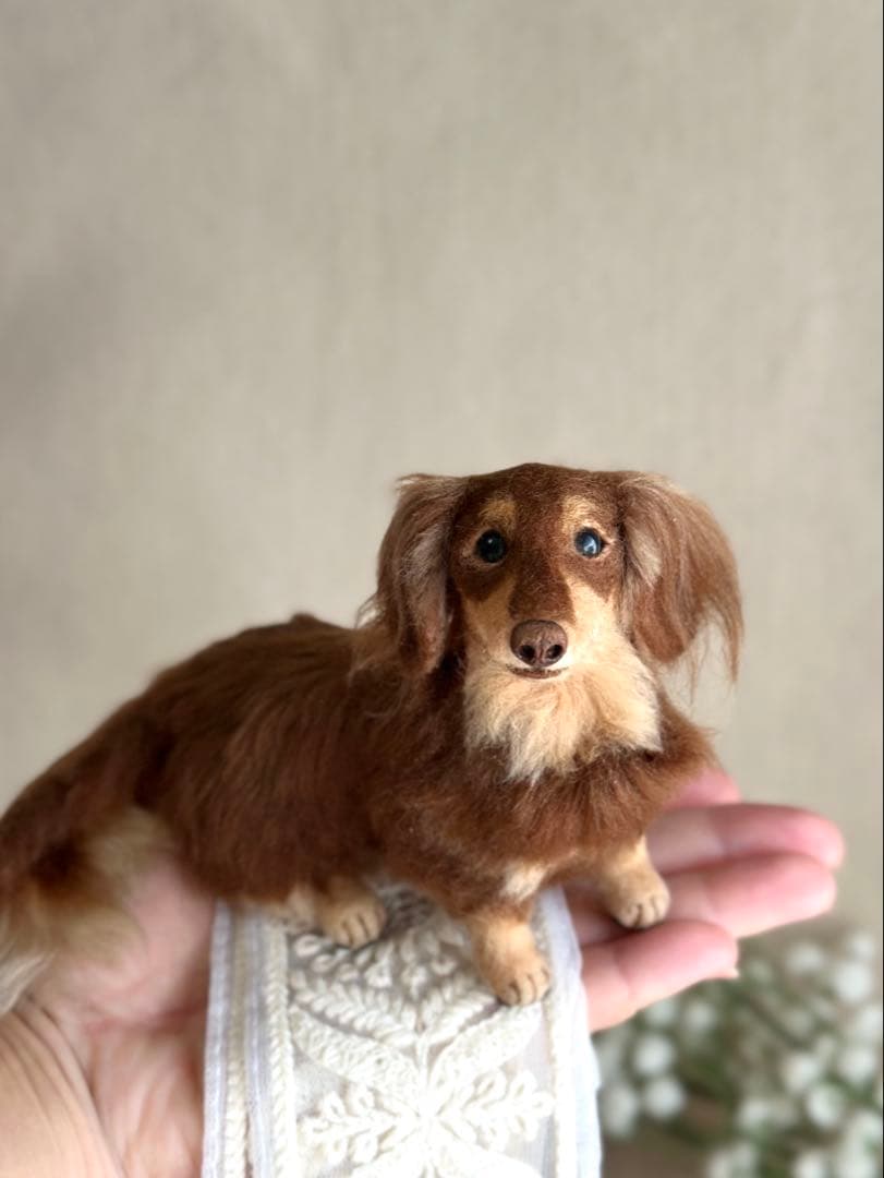 ミニチュアダックスフンド（お鼻の色変更できます）チョコタン　羊毛フェルト　犬