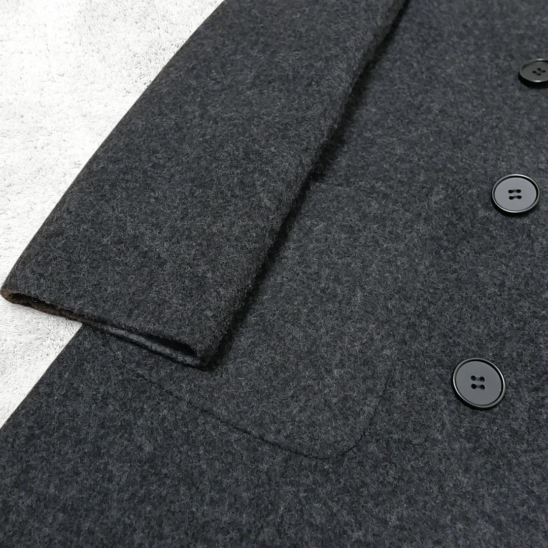 美品【ヨシエイナバ】ウール ダブルロングコート 9 グレー レキップ バイカラー