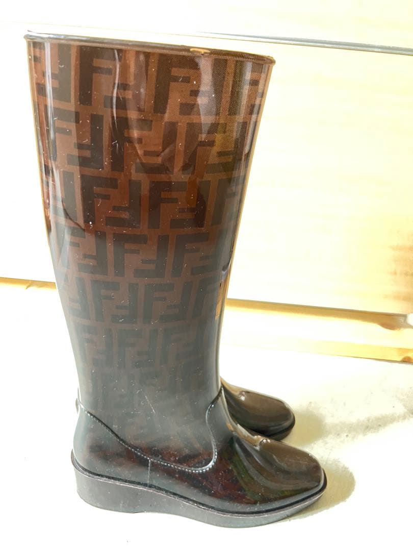 Fendi ロゴパターン 長靴 ブラウン