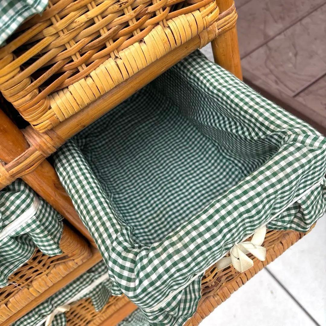レトロ　ラタン製 チェスト 収納バスケット付き　家具　タンス　棚　ナチュラル