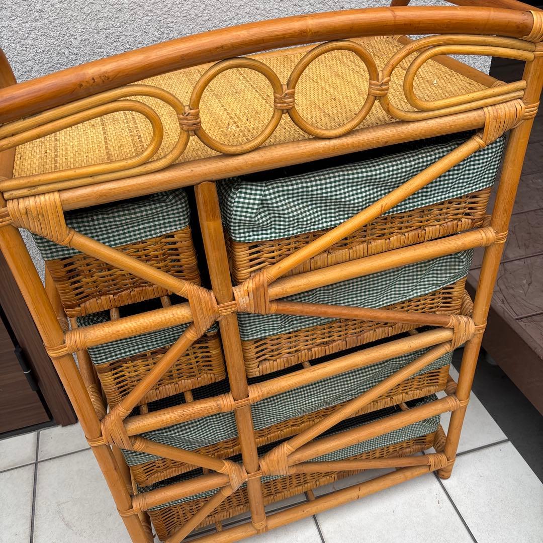 レトロ　ラタン製 チェスト 収納バスケット付き　家具　タンス　棚　ナチュラル