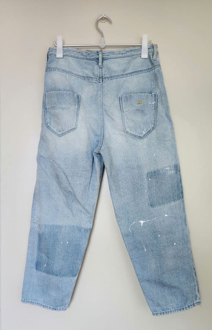ミナペルホネン　テーパードデニムパンツ　ダメージ加工　サイズ40