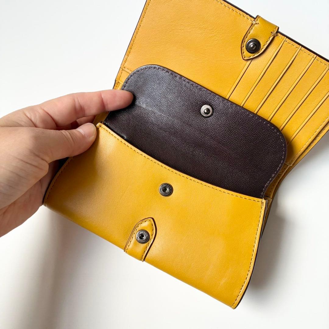 【極美品】COACH 二つ折り財布 ノマド グラブタンレザー 本革 マスタード