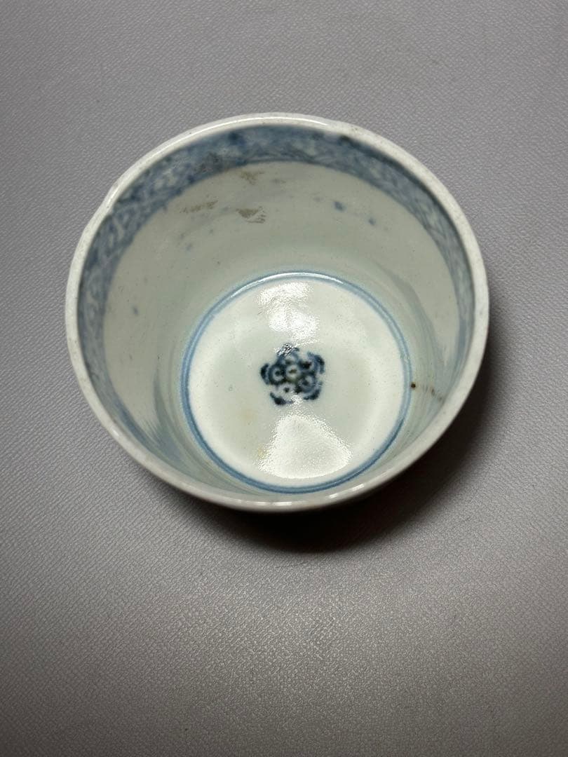 古伊万里　そば猪口　牡丹紋様　染付　白磁　有田焼き　　江戸時代