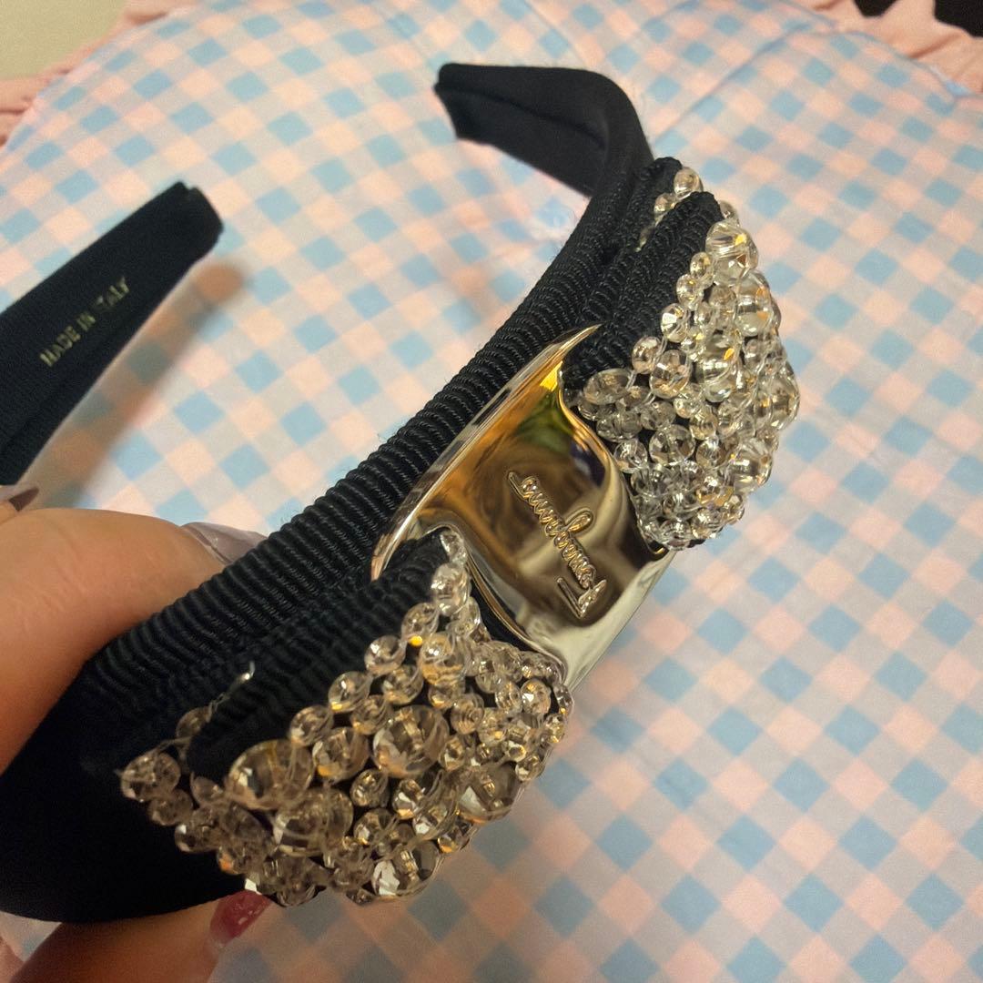 Ferragamo ラインストーン カチューシャ 美品 ブラック