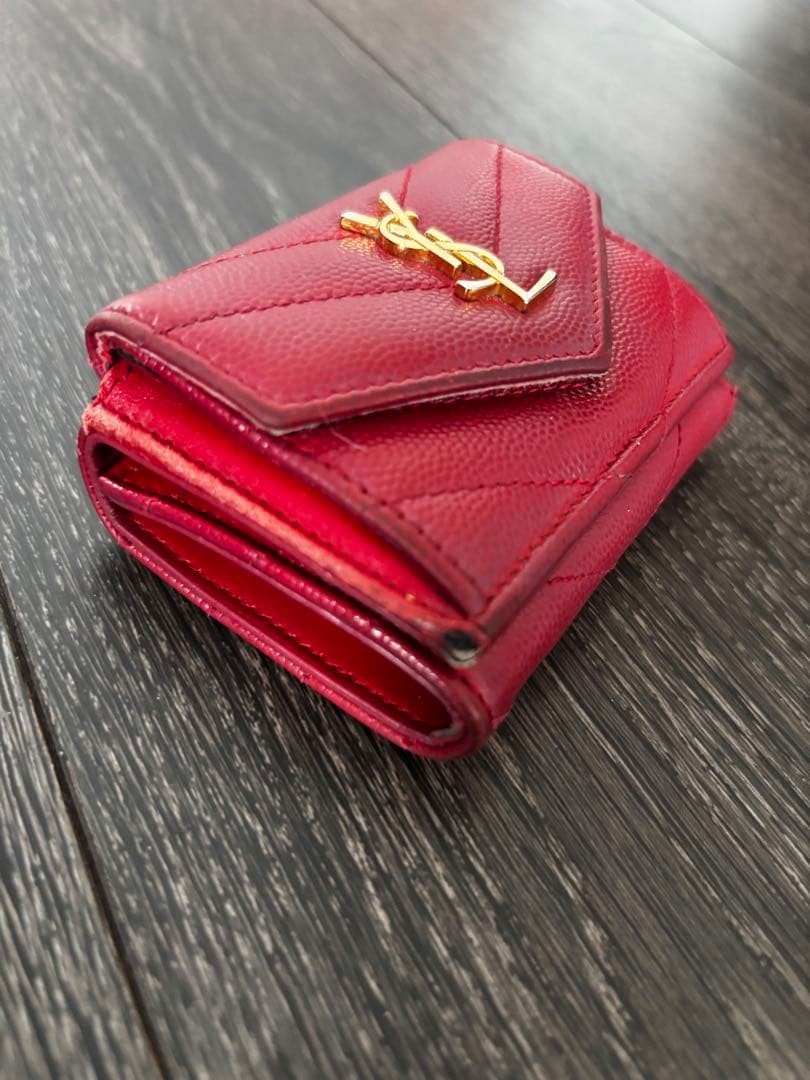 YSL レッド 三つ折り財布