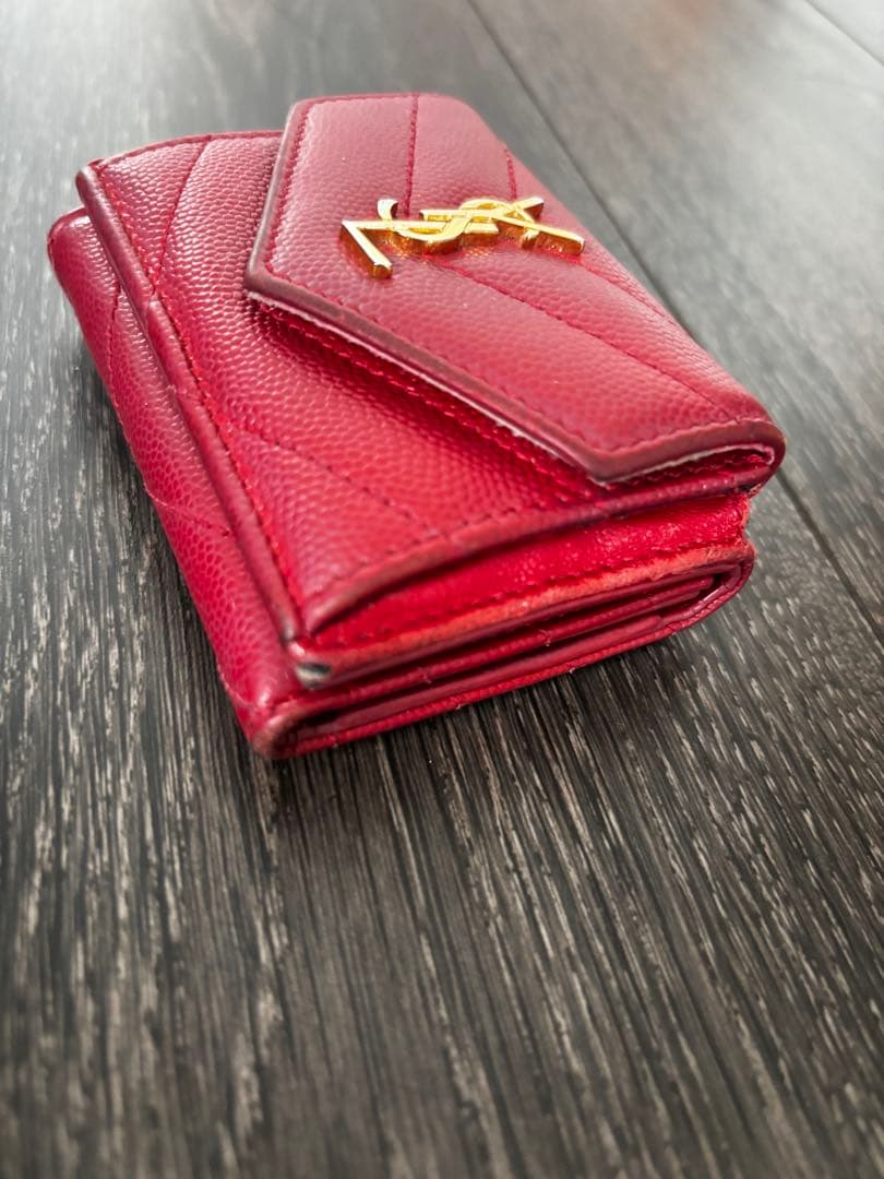 YSL レッド 三つ折り財布