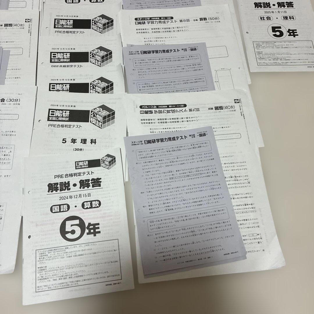 2024年度　日能研5年 後期　15回分　公開模試　育成テスト　等